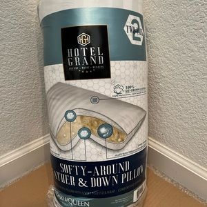 Hotel Grand Feather & Down Queen Pillow, 2-Pk 500 Thread Count 100% Cotton Cover